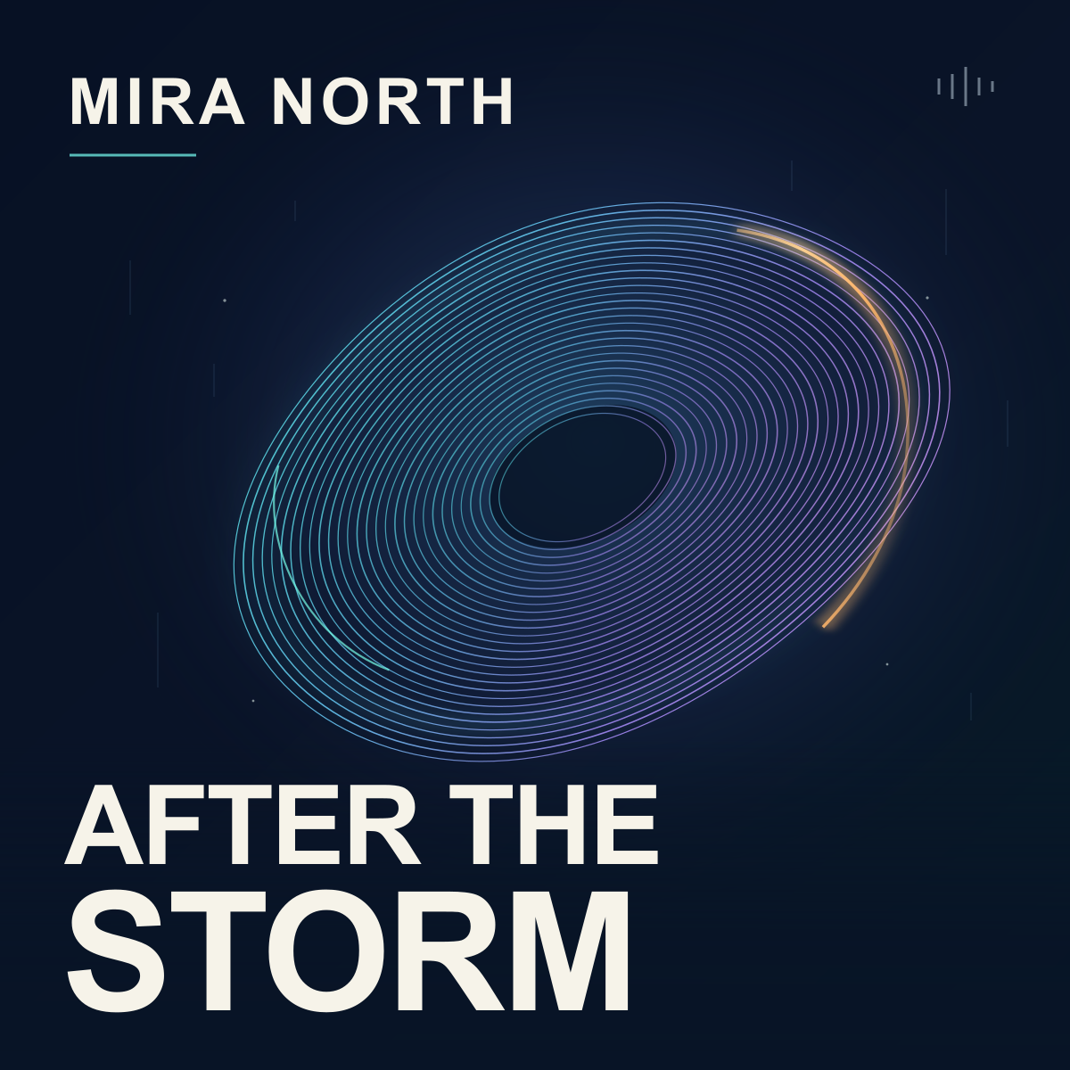 The same original square teaching artwork for MIRA NORTH with only the release title revised to AFTER THE STORM.