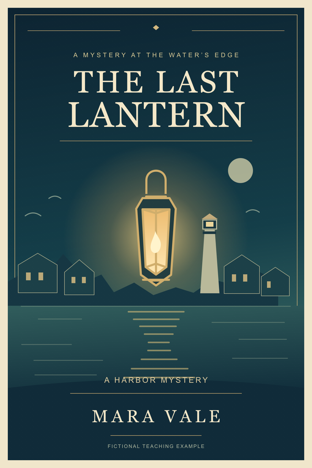 The same fictional The Last Lantern cover, with author Mara Vale and the subtitle changed to A Harbor Mystery.
